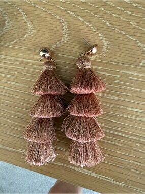 BaubleBar Rose Gold Tiered Tassel Earrings